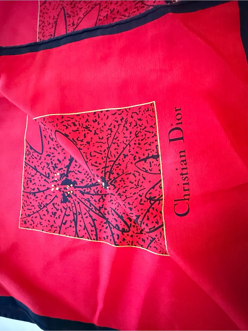 Dior Red and Black Silk Scarf with Graphic Print